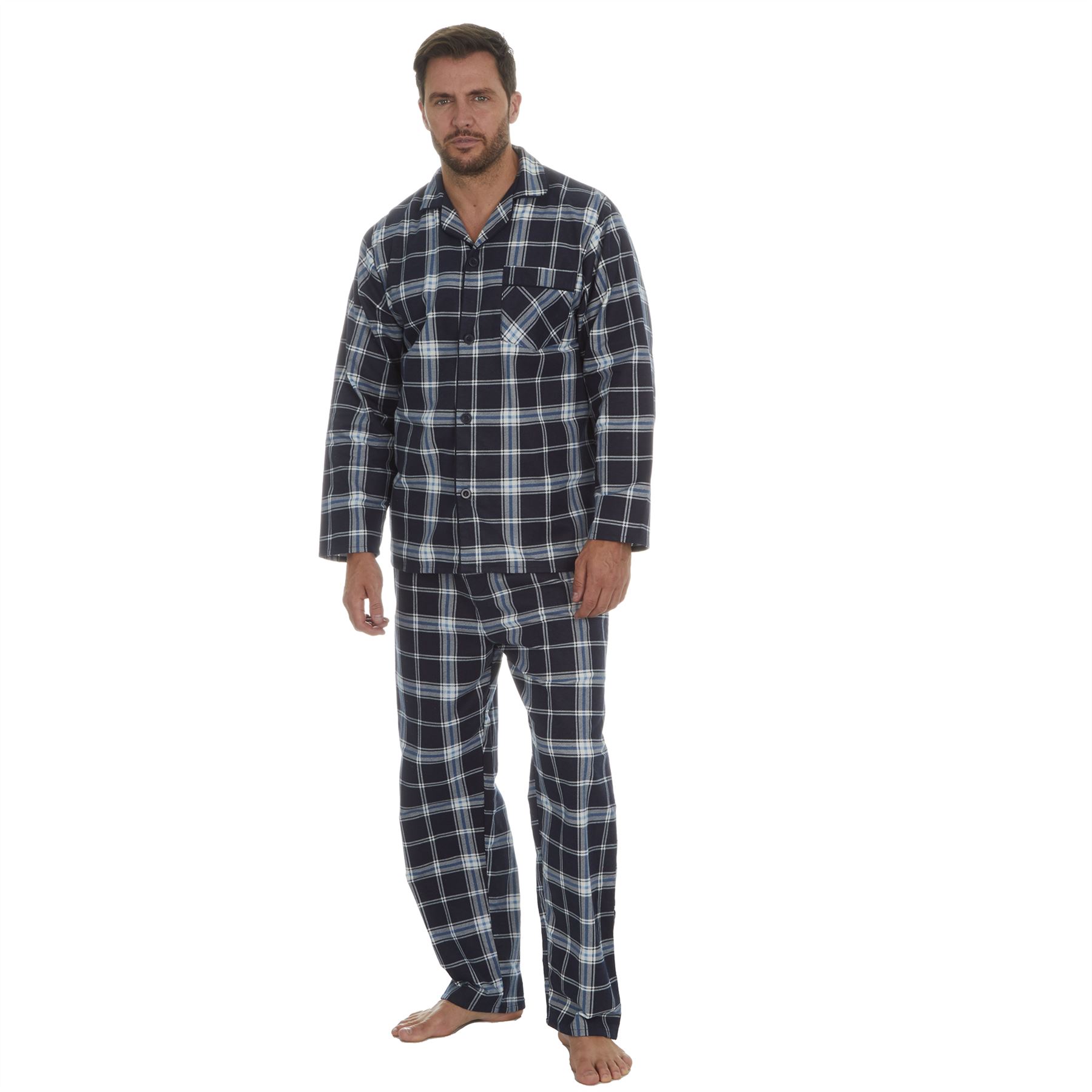 Mens Flannel Pyjamas 100% Brushed Cotton Check Pajama Set Traditional PJs - Picture 22 of 25