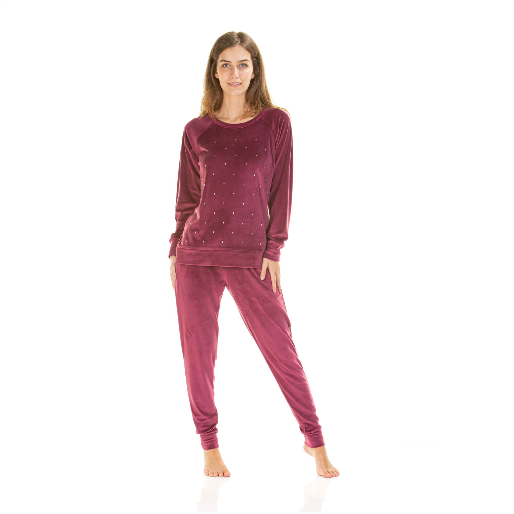 Womens/Ladies Velour Pyjamas Diamond Sequin Pyjama Set Size 8-22 - Picture 33 of 34