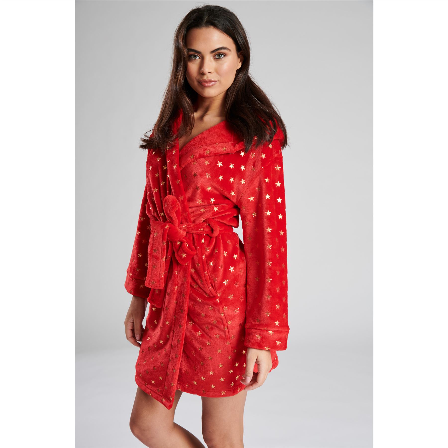 Ladies Super Soft Hooded Fleece Robe Dressing Gown - Picture 69 of 75