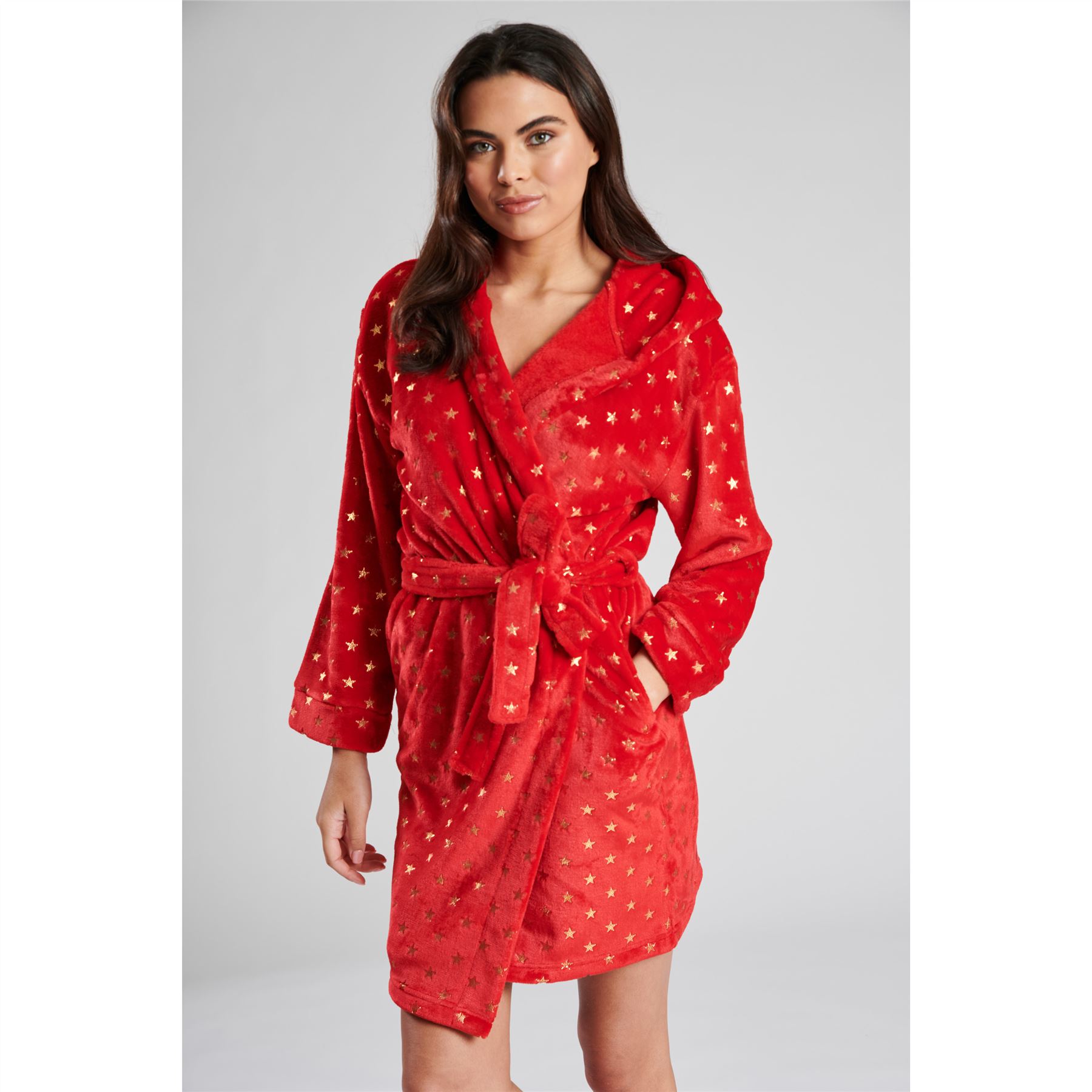 Ladies Super Soft Hooded Fleece Robe Dressing Gown - Picture 68 of 75