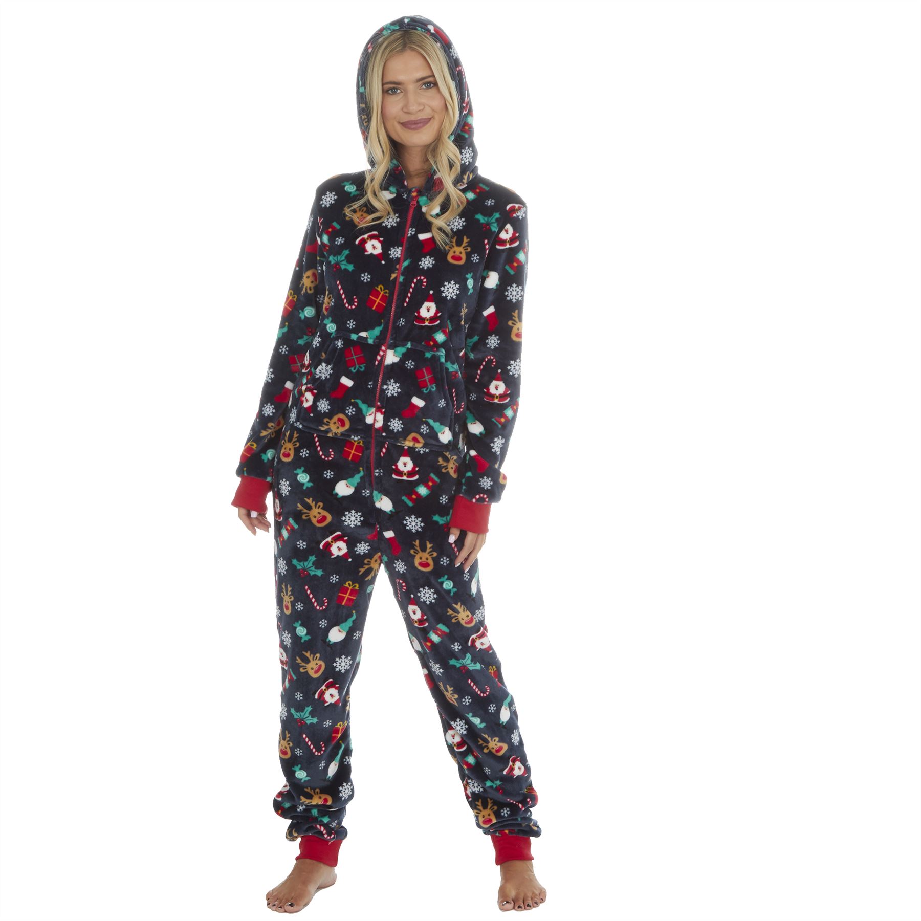 Christmas 1Onesie Xmas All In One Mens Womens Unisex Red Navy Fleece Loungewear - Picture 13 of 24