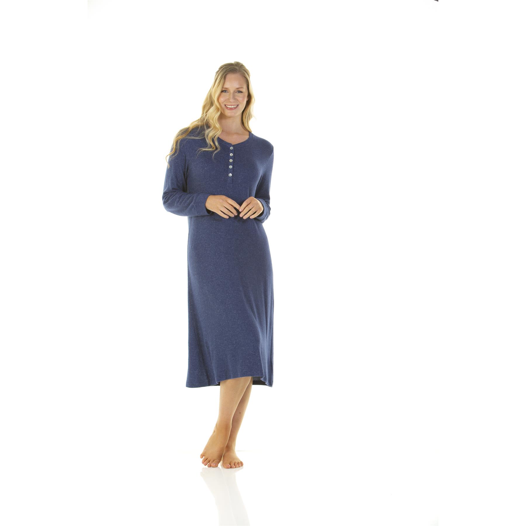 Womens Ladies Brushed Long Sleeve Nightdress Nightie Size 8-22 - Picture 25 of 33