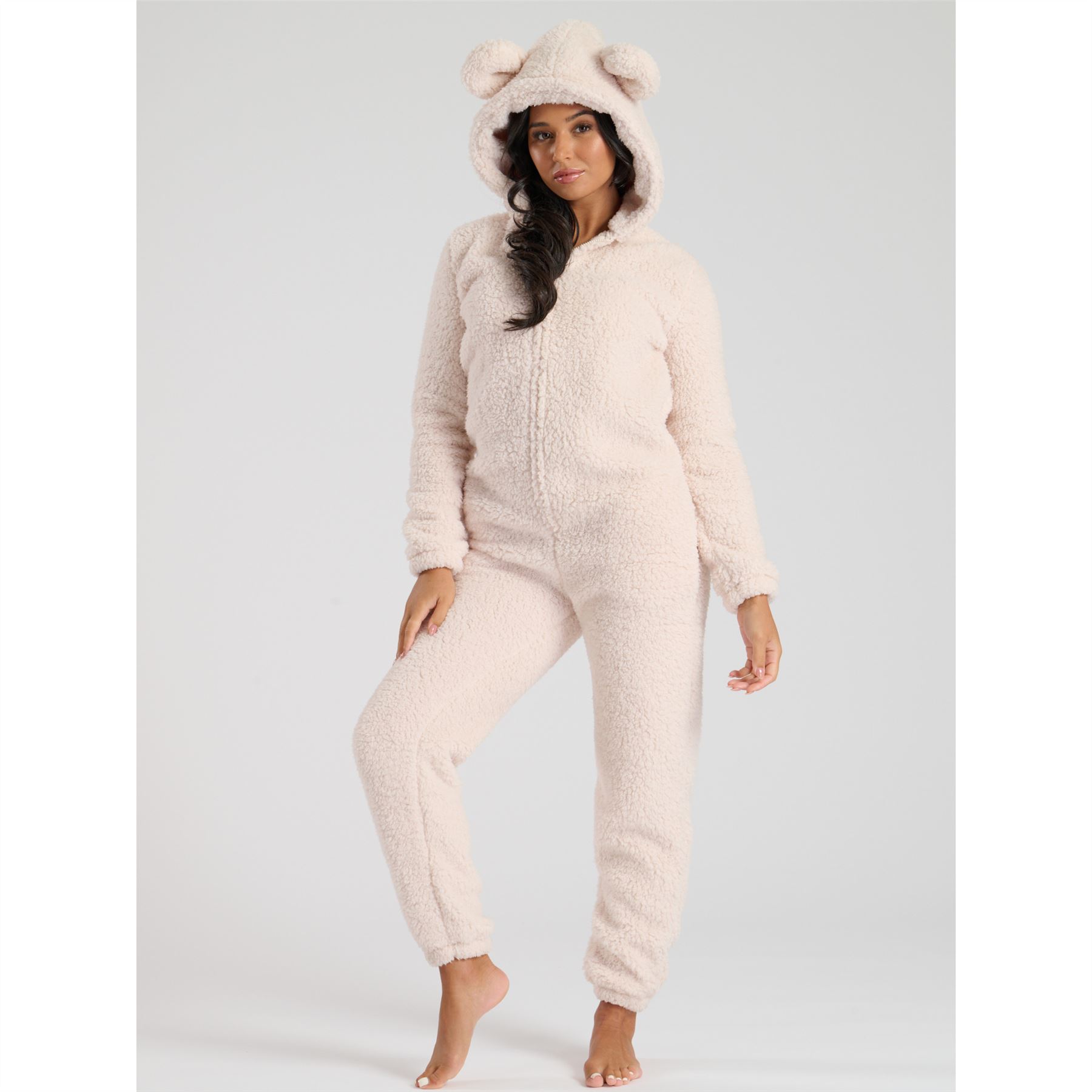 Ladies Teddy Fleece Sherpa All In One With Hood Warm Loungewear - Picture 14 of 51