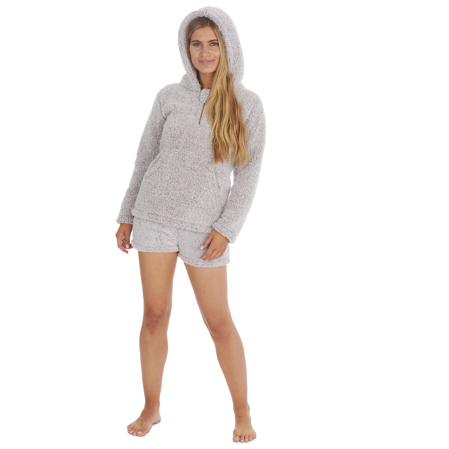 Damen weicher dicker Sherpa Kapuze Borg Fleece Hoodie Pullover Hoody Lounge Top - Bild 10 von 15