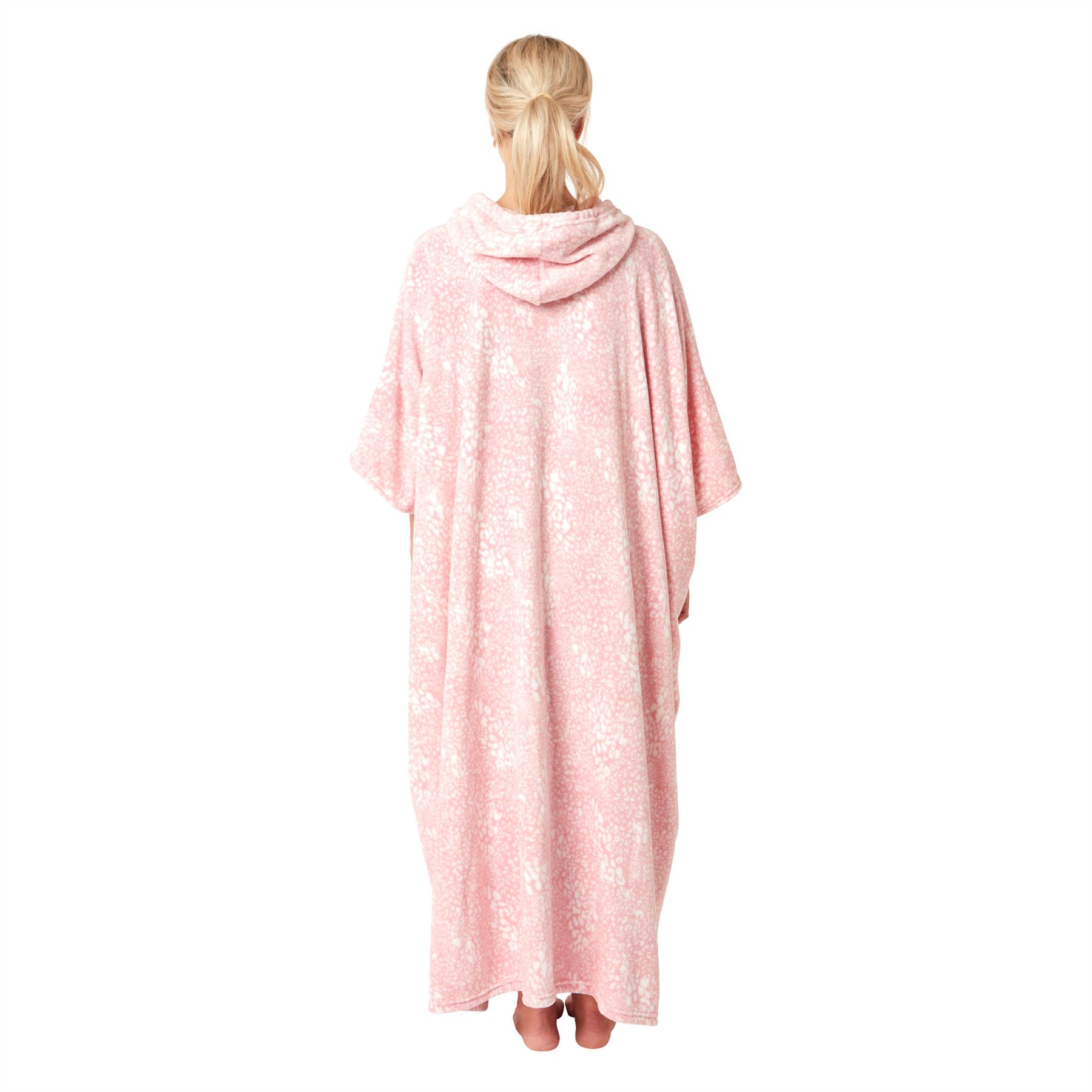 Womens Oversized Poncho Animal Print Fleece Hooded Blanket Blue Pink Robe - Picture 17 of 20