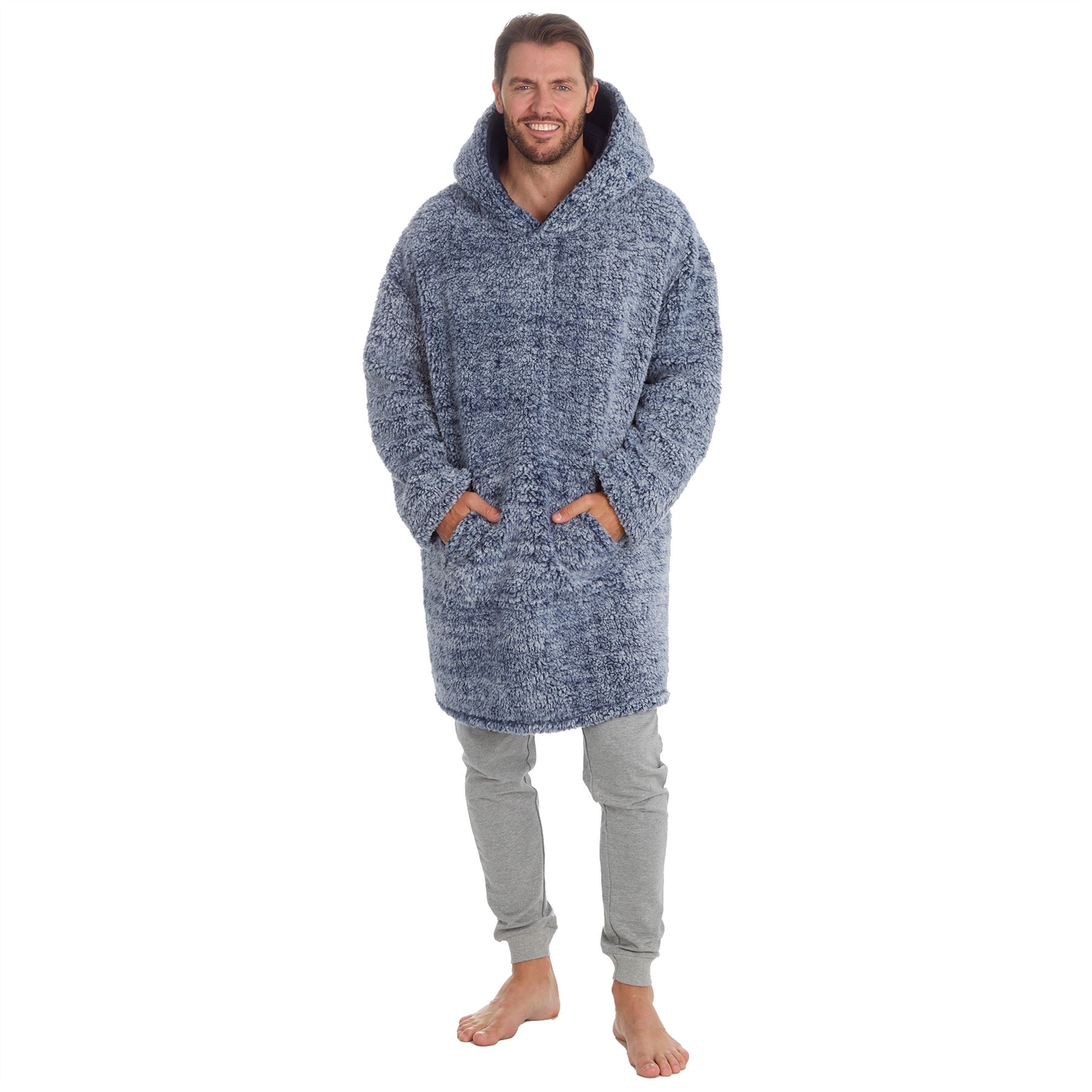 Mens Sherpa Fleece Hoodie Adults Frosted Oversized Warm Winter Nightwear - Picture 11 of 15