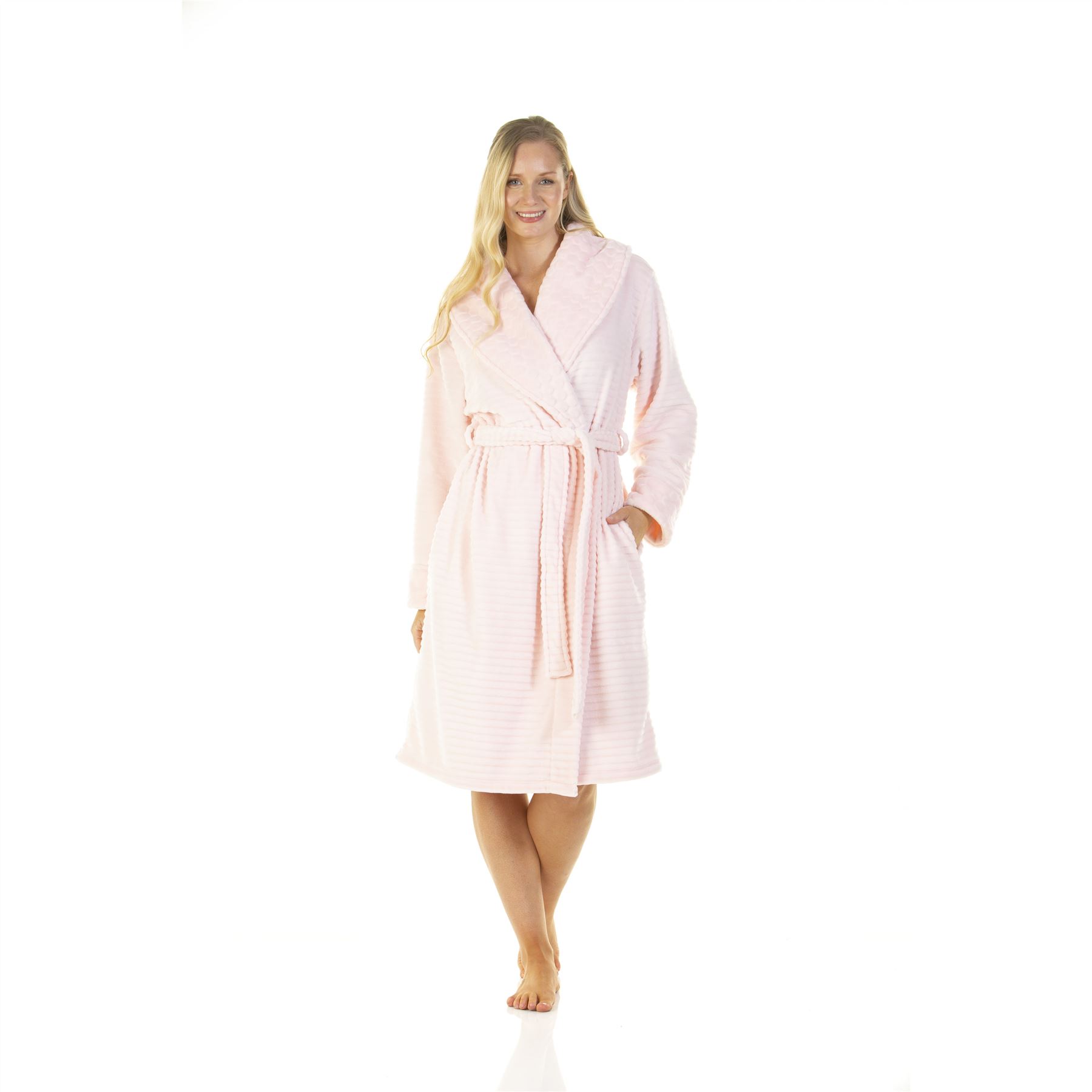 Womens Dressing Gown Ladies Cut Out Shawl Collar Fleece Super Soft Robe UK 10-20 - Picture 30 of 31