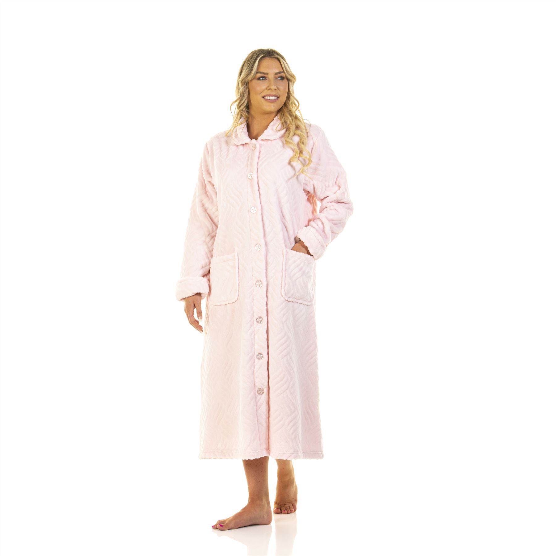 Womens/Ladies Fleece Button Through Robe/Dressing Gown Size 10-24 - Picture 10 of 21