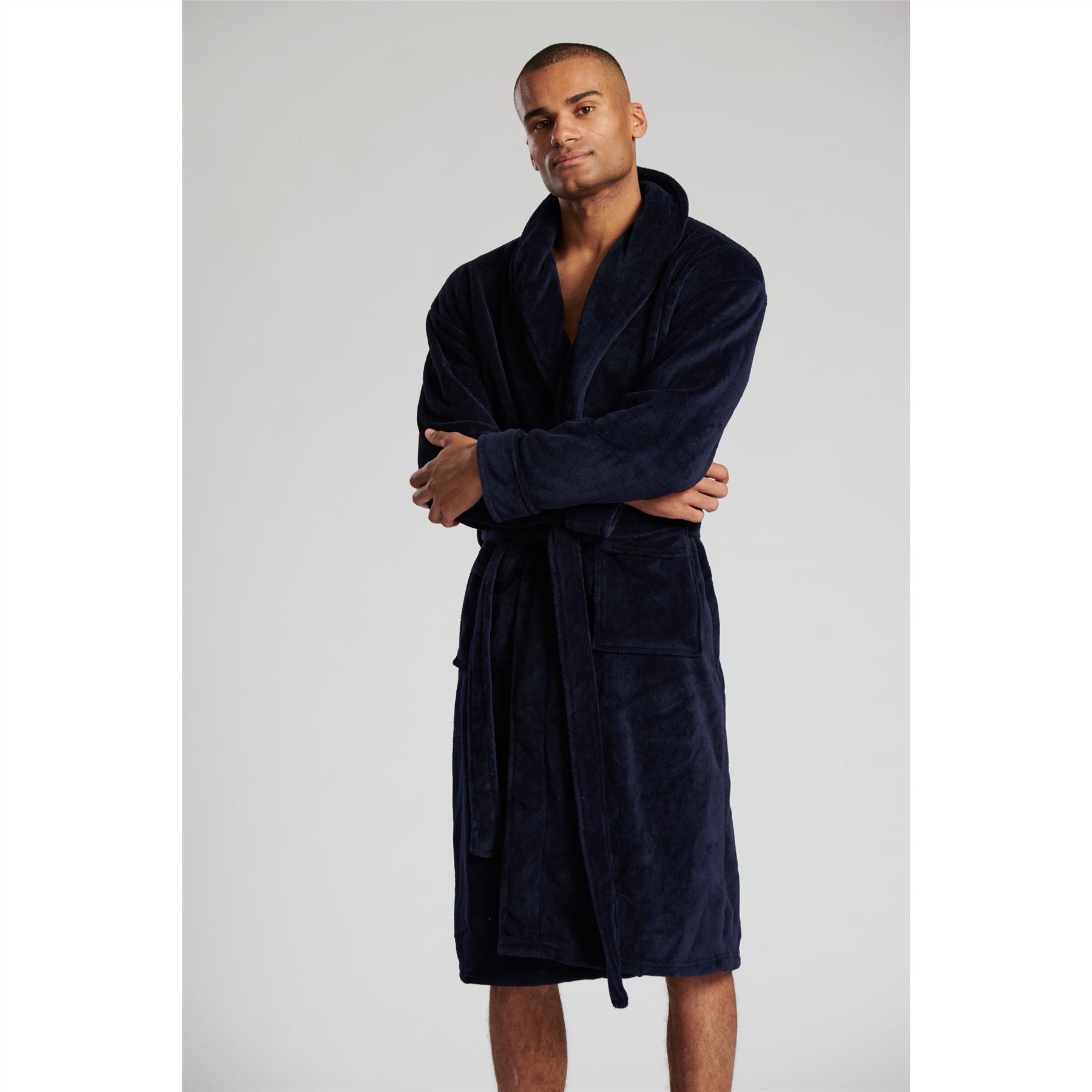 Bata lisa con cuello chal cálido polar suave para hombre - Imagen 20 de 23