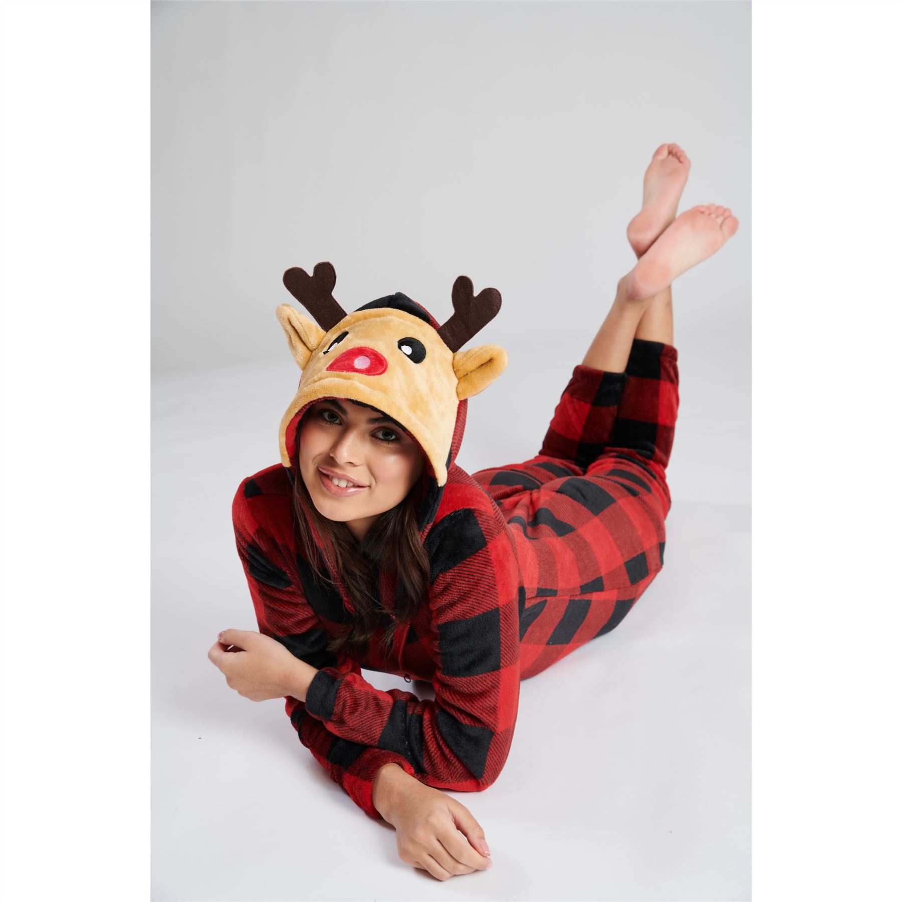 Ladies Christmas Fleece All In One Adult Womens Jumpsuit Xmas Pyjamas Size 8-22 - Picture 11 of 22