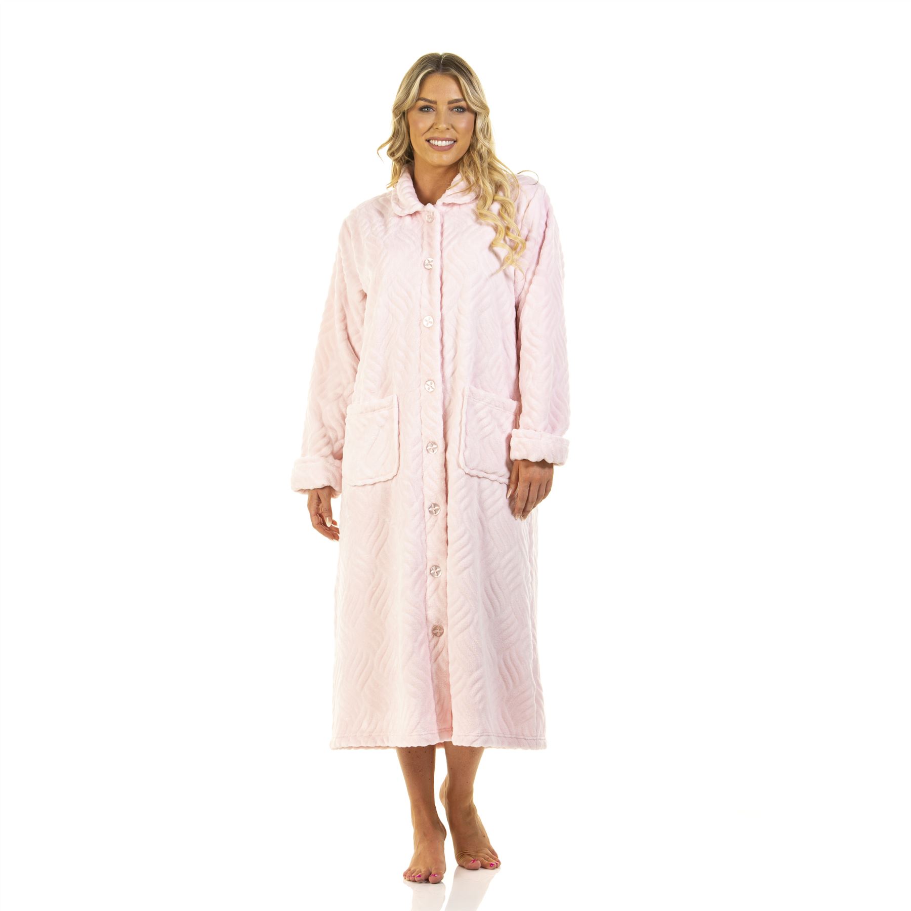 Womens/Ladies Fleece Button Through Robe/Dressing Gown Size 10-24 - Picture 14 of 21