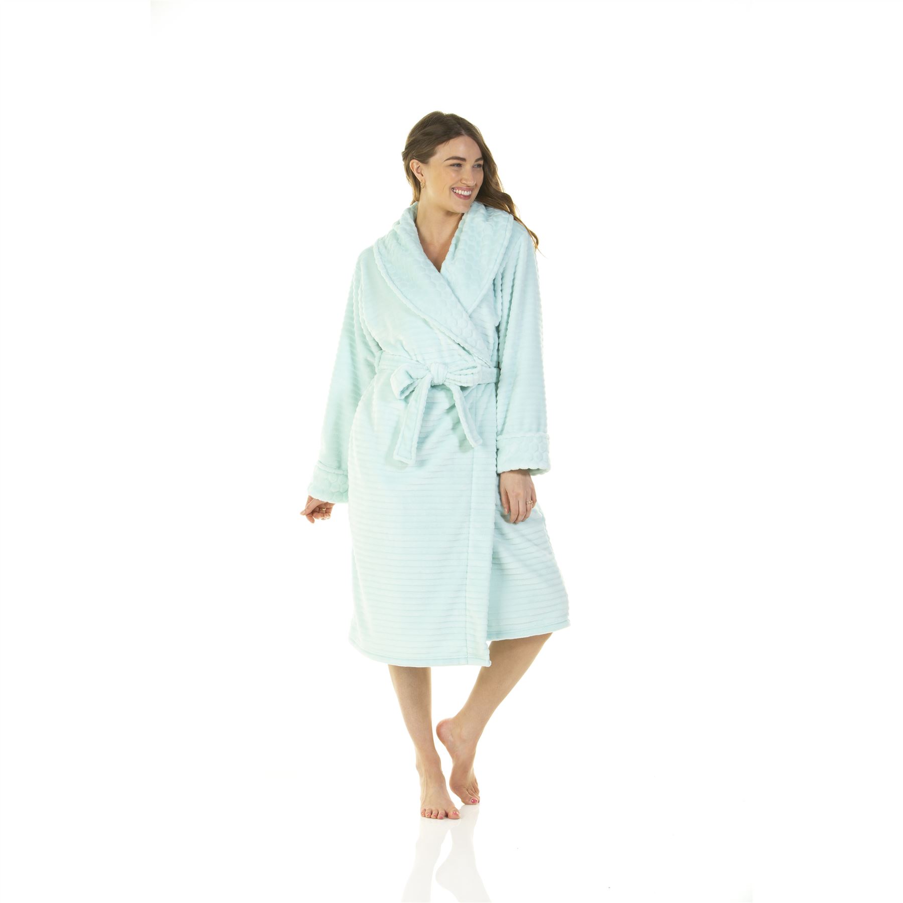 Womens Dressing Gown Ladies Cut Out Shawl Collar Fleece Super Soft Robe UK 10-20 - Picture 15 of 31