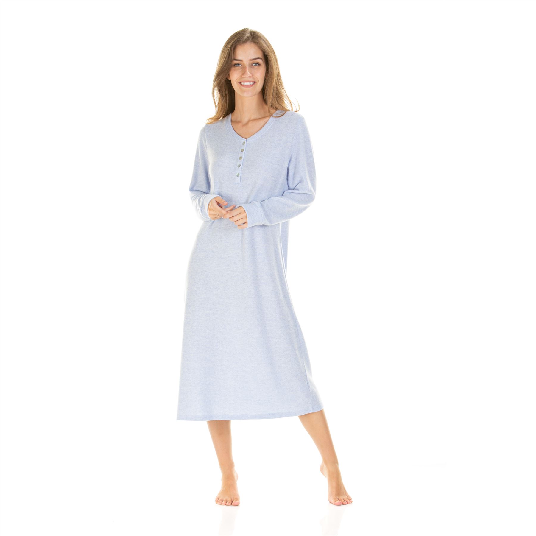 Womens Ladies Brushed Long Sleeve Nightdress Nightie Size 8-22 - Picture 17 of 33