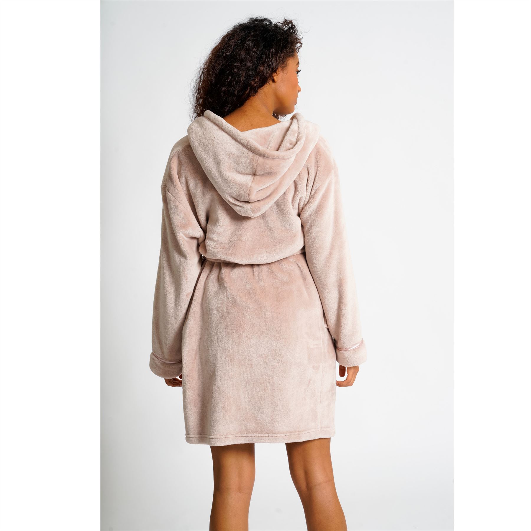 Ladies Super Soft Hooded Fleece Robe Dressing Gown - Picture 32 of 75