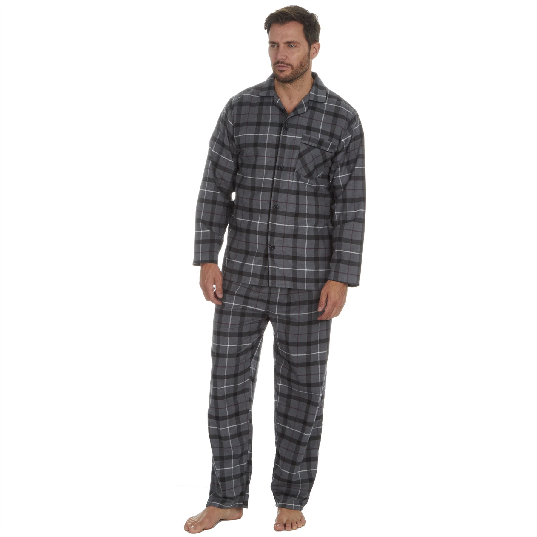 Mens Flannel Pyjamas 100% Brushed Cotton Check Pajama Set Traditional PJs - Picture 20 of 25