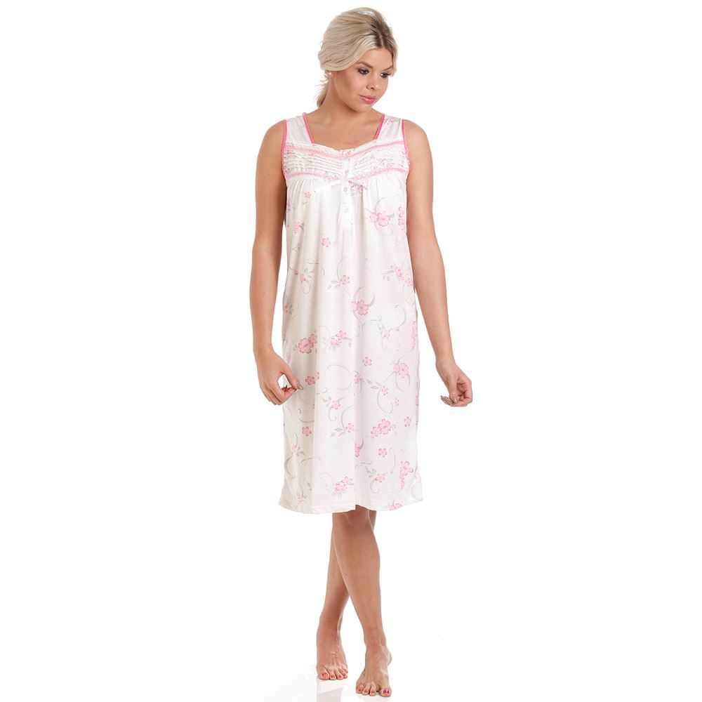 Ladies Lady Olga Nightie Jersey Floral Sleeveless Nightdress Nightwear Plus Size - Picture 6 of 7