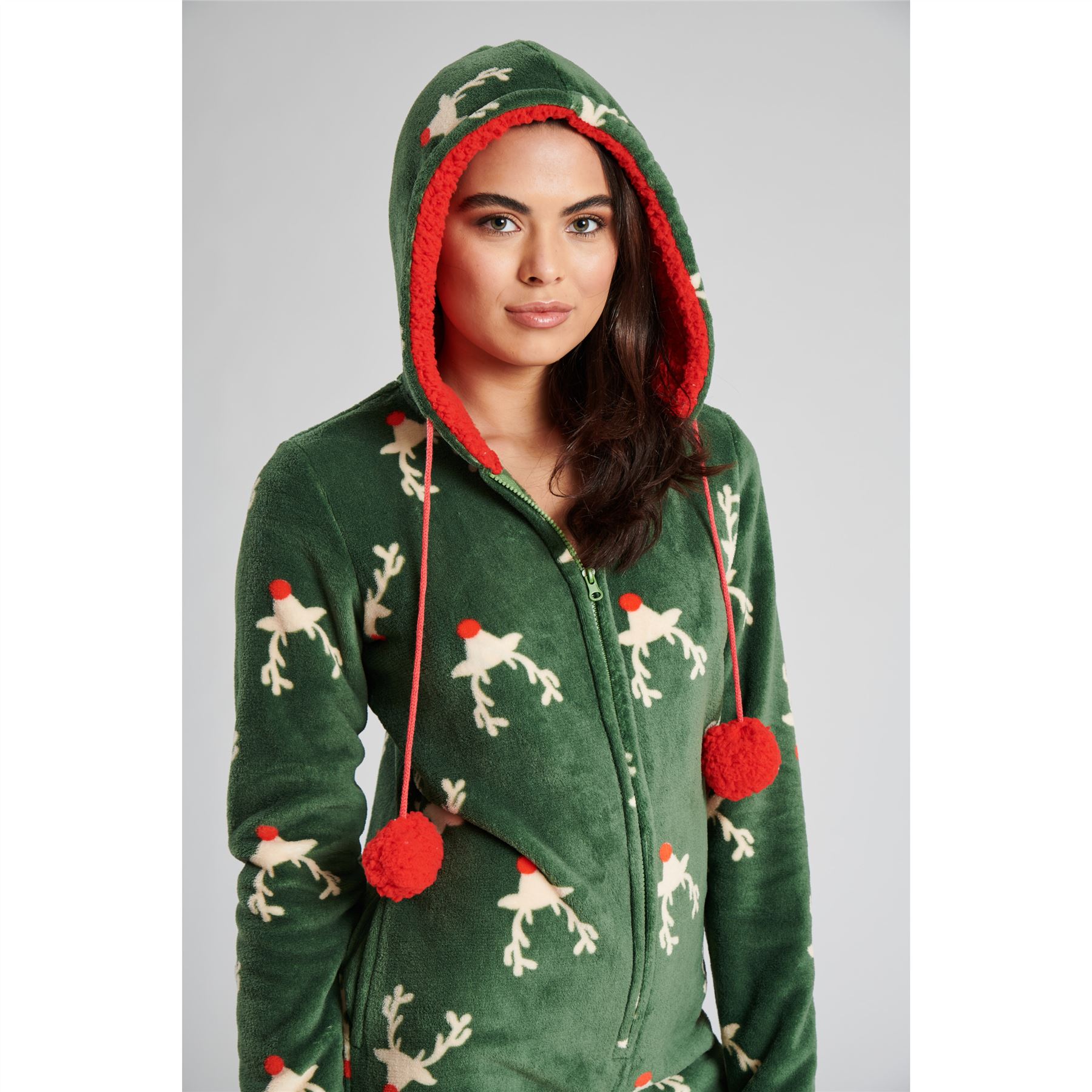 Ladies Christmas Fleece All In One Adult Womens Jumpsuit Xmas Pyjamas Size 8-22 - Picture 7 of 22