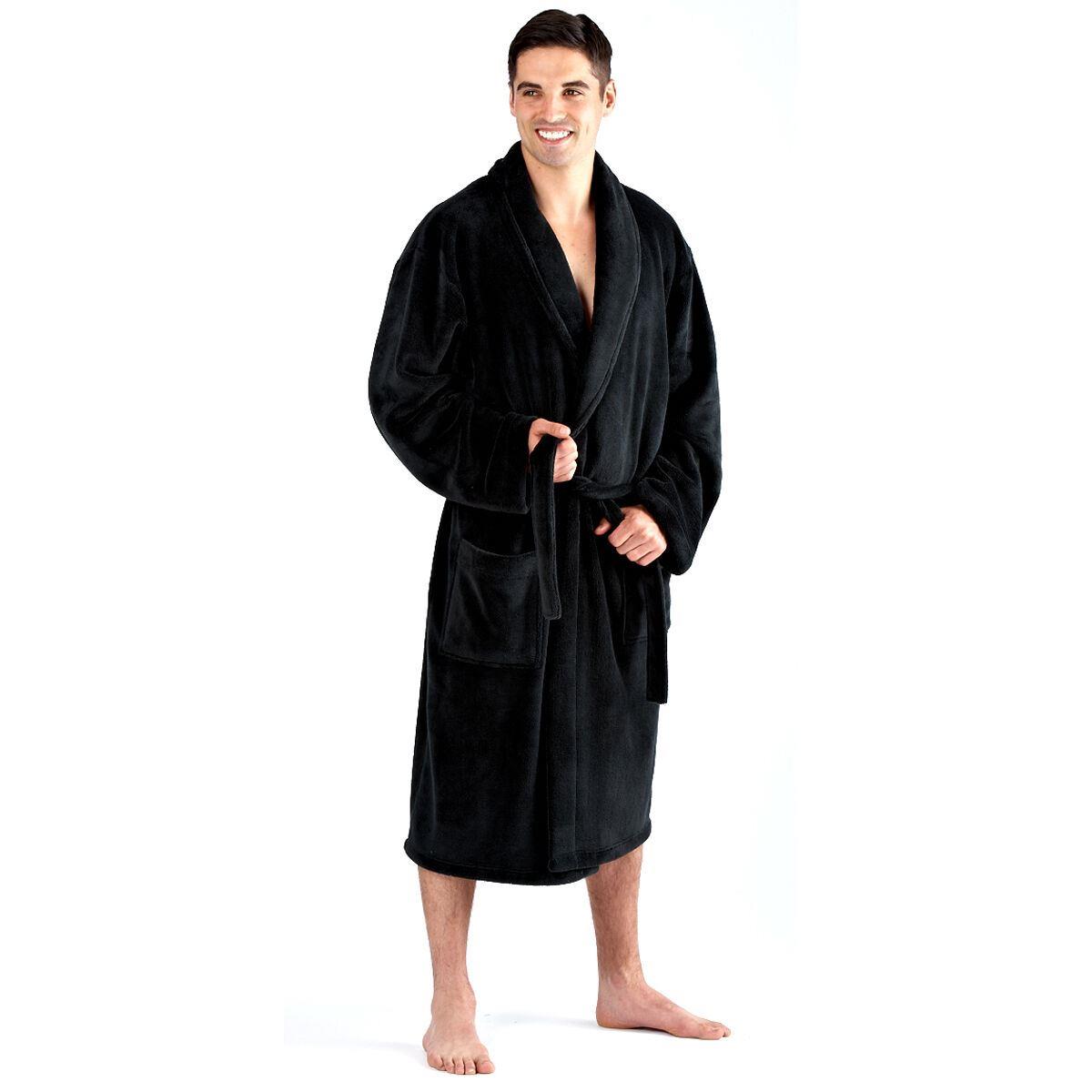 Bata lisa con cuello chal cálido polar suave para hombre - Imagen 13 de 23