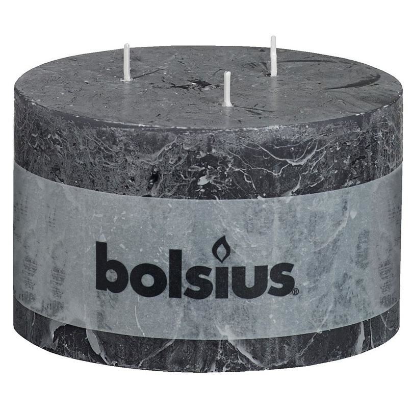 Bolsius Pillar Rustic Paraffin Wax Candle 77 Hour Burn 190 x 68mm Anthracite