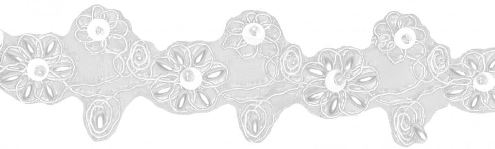 Simplicity White Flower Scroll Pearls Trim