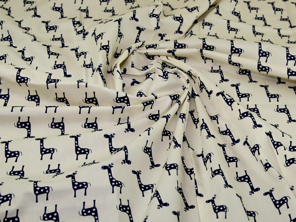 Ivory & Navy Deadstock 100% Cotton Poplin Fabric