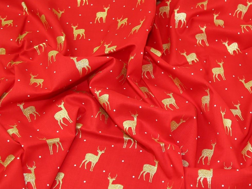 Deadstock Glitter 100% Cotton Fabric Red