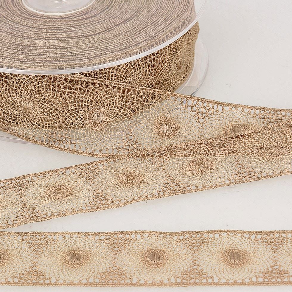 Stephanoise Embroidery Tulle Lace Trim Taupe