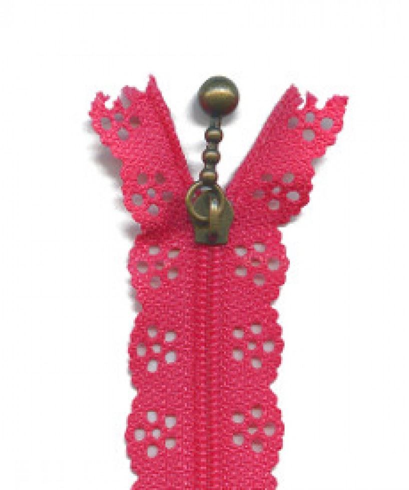 Flower Lace Dress Zips Bright Pink