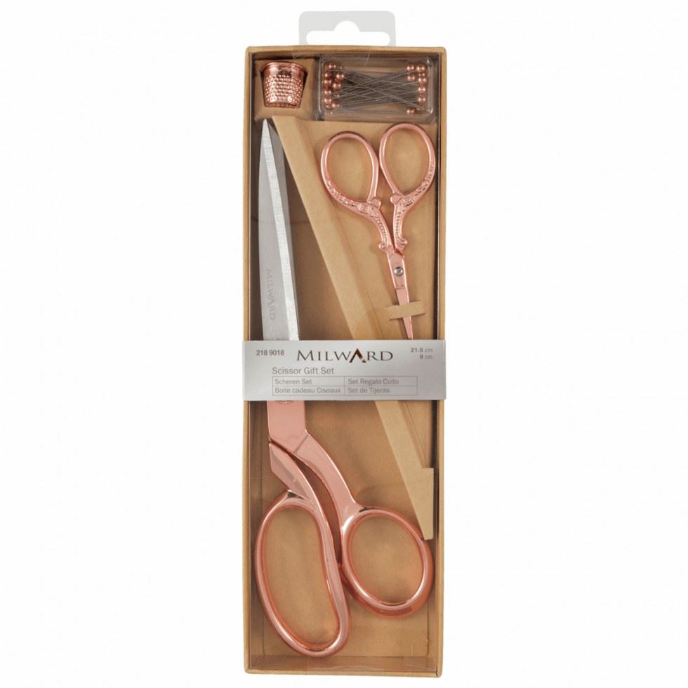 Image of Milward Sewing Scissors, Thimble & Pins Gift Set Rose Gold