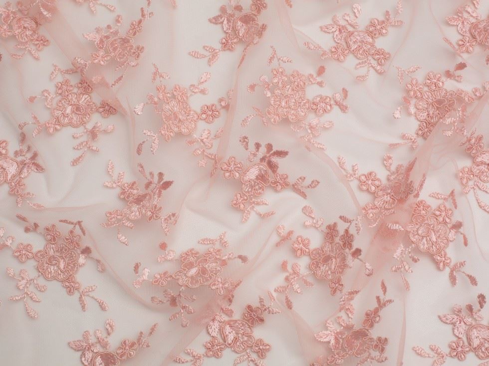 Minerva Core Range Peach Embroidered Tulle Lace Fabric