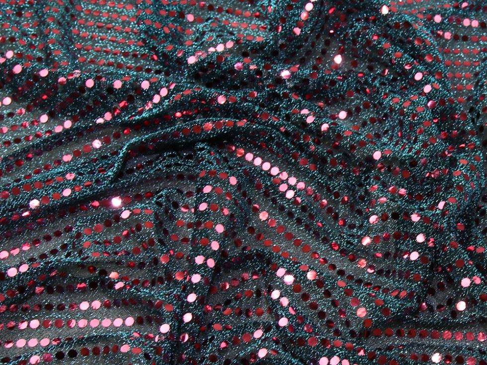 Pink On Turquoise Deadstock Sequin Stretch Knit Fabric