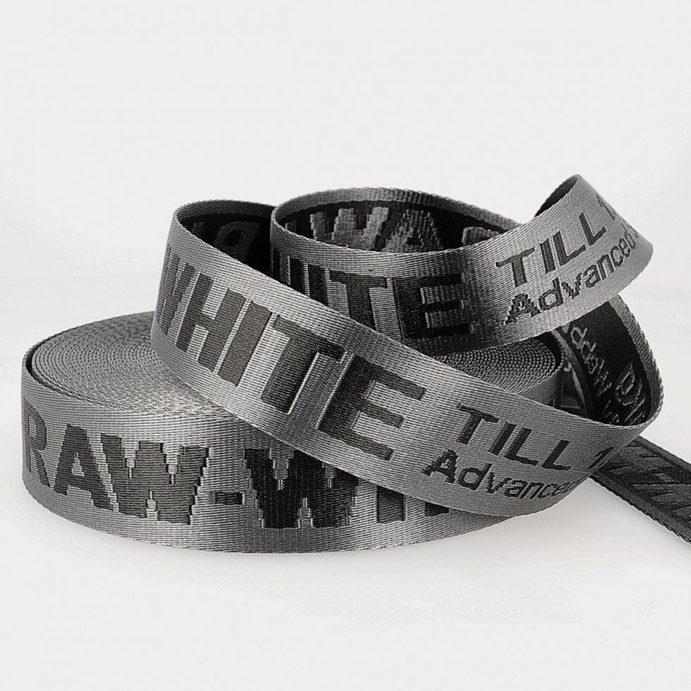 Stephanoise Jacquard Security Strap Webbing Tape Black on Grey