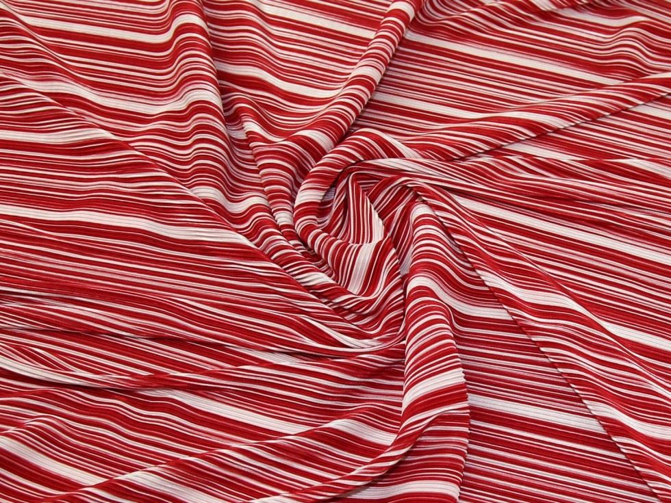 Red Deadstock Pleated Plisse Stretch Knit Fabric