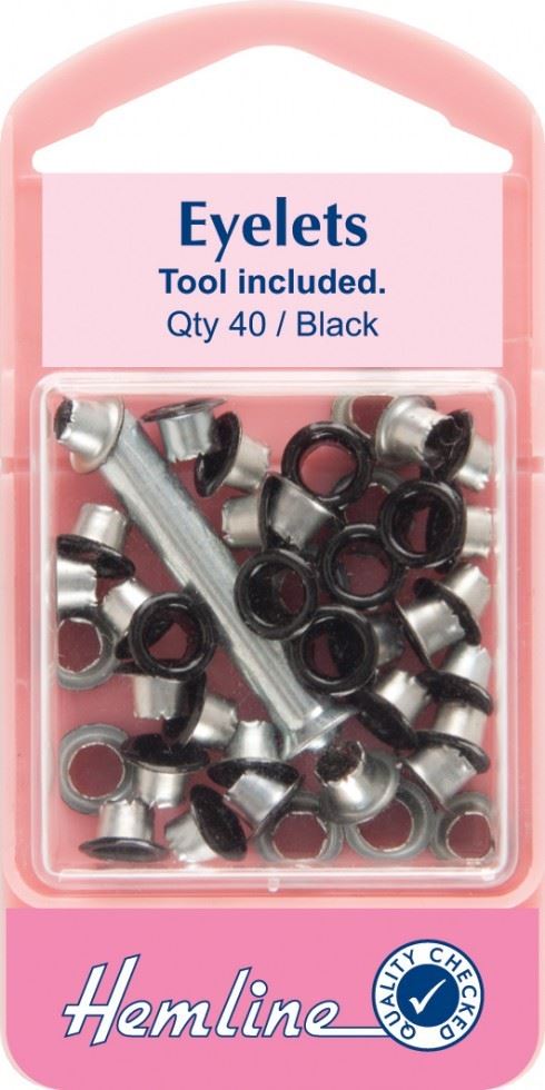 Hemline Black Metal Eyelets Kit