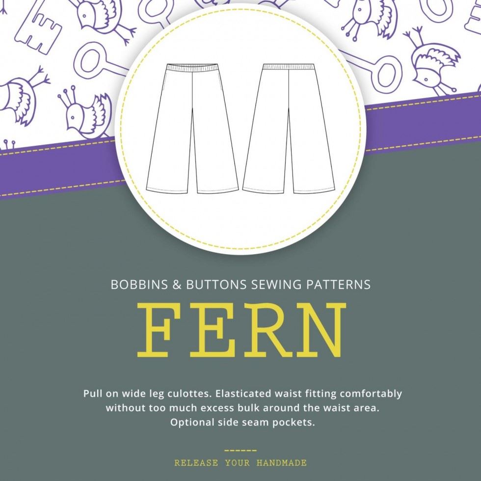 Bobbins and Buttons Paper Sewing Pattern Fern Culottes
 