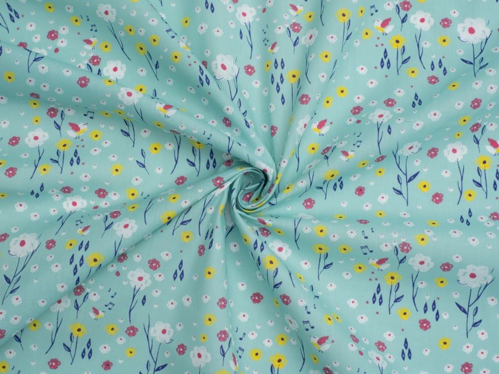 Mint Printed Polycotton Fabric