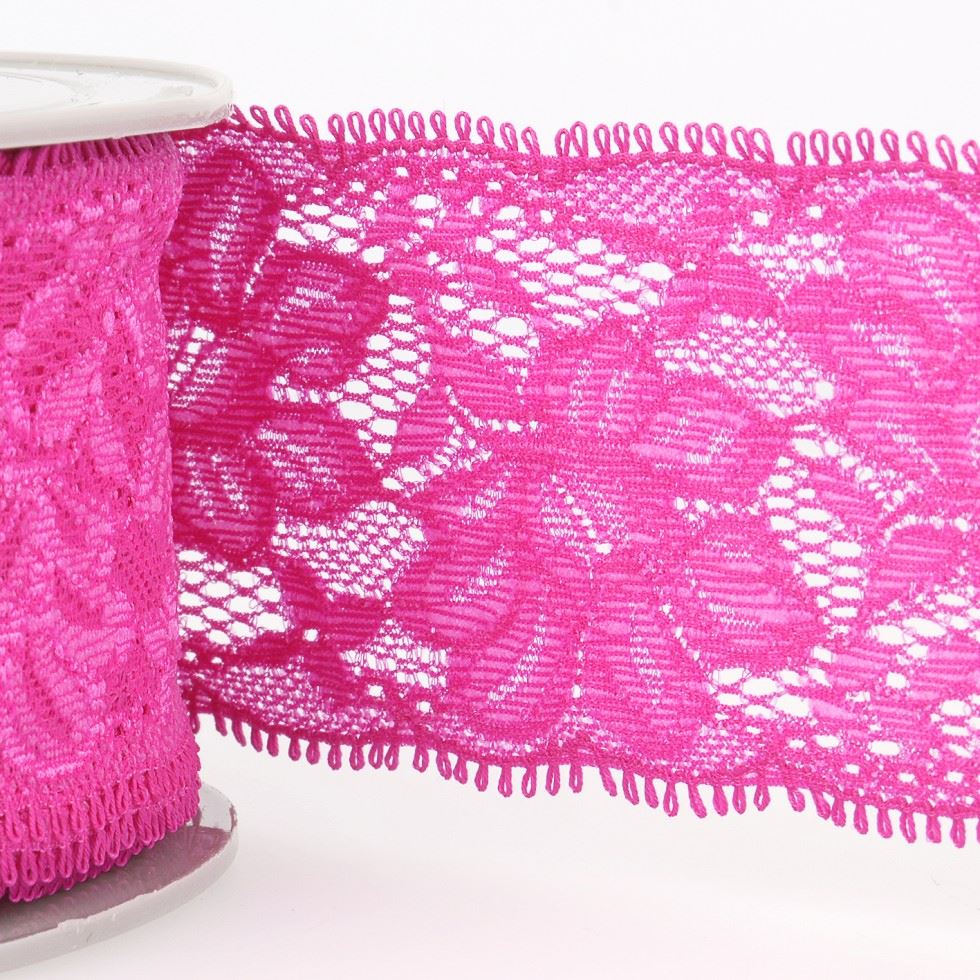 Stephanoise Stretch Lace Trim Bright Pink
 