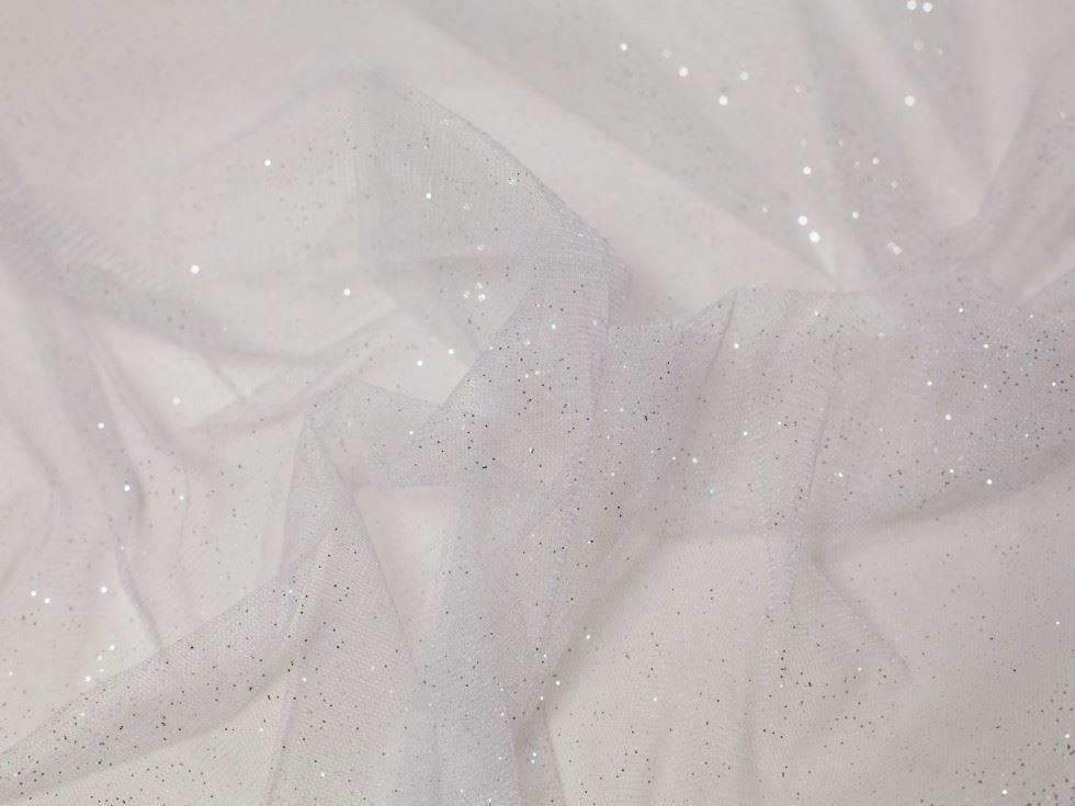 Minerva Core Range White Glitter Tulle Net Fabric