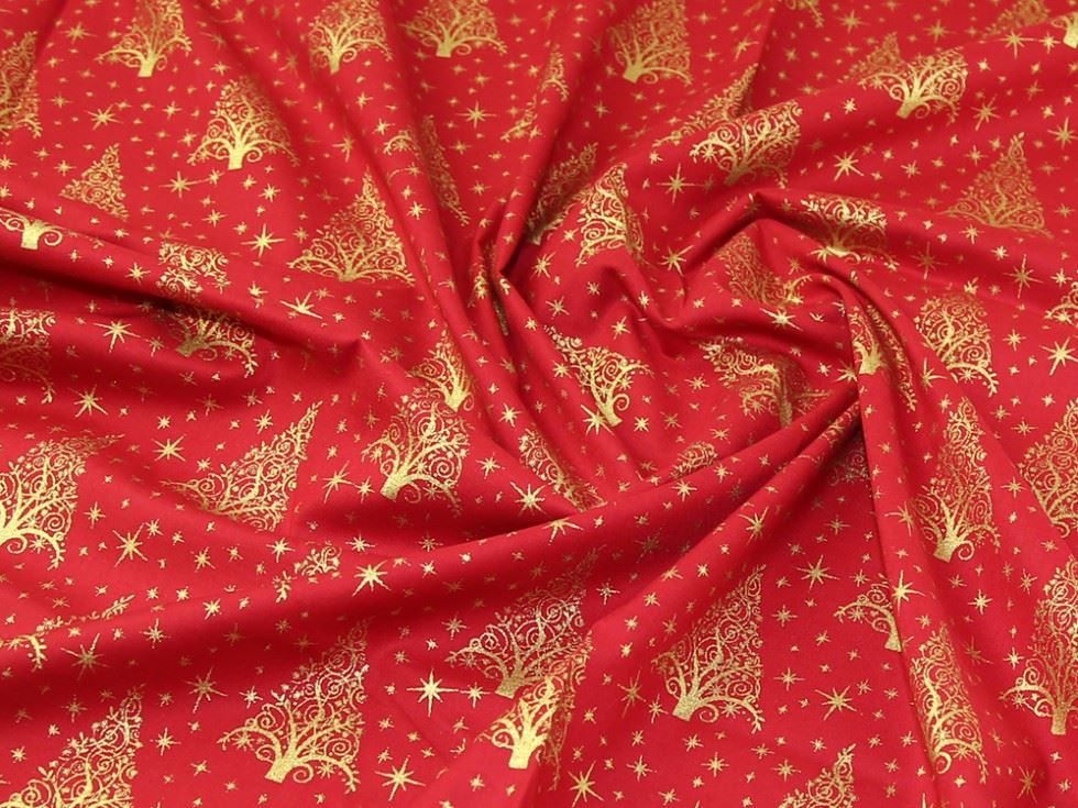 Deadstock 100% Cotton Fabric Gold on Red
 
