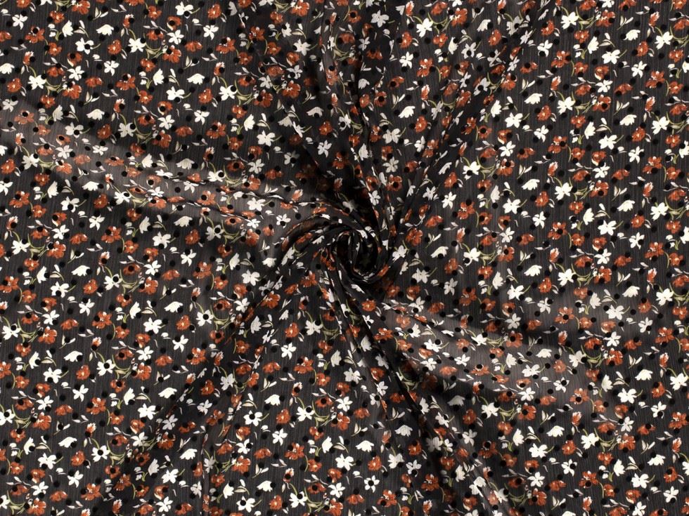 Sheer Chiffon Fabric Rust on Black
 