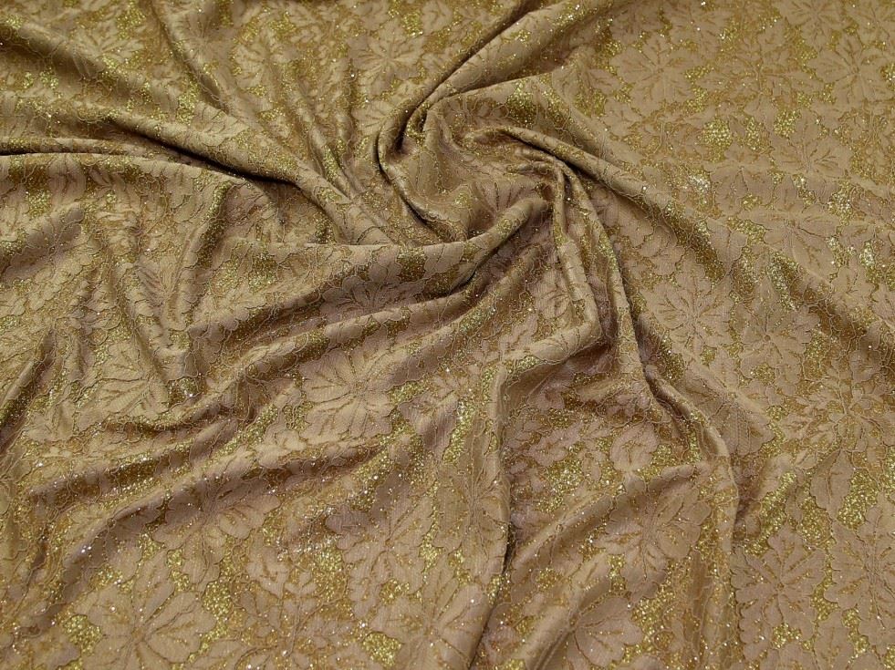 Dark Gold Deadstock Glitter Satin Lace Fabric