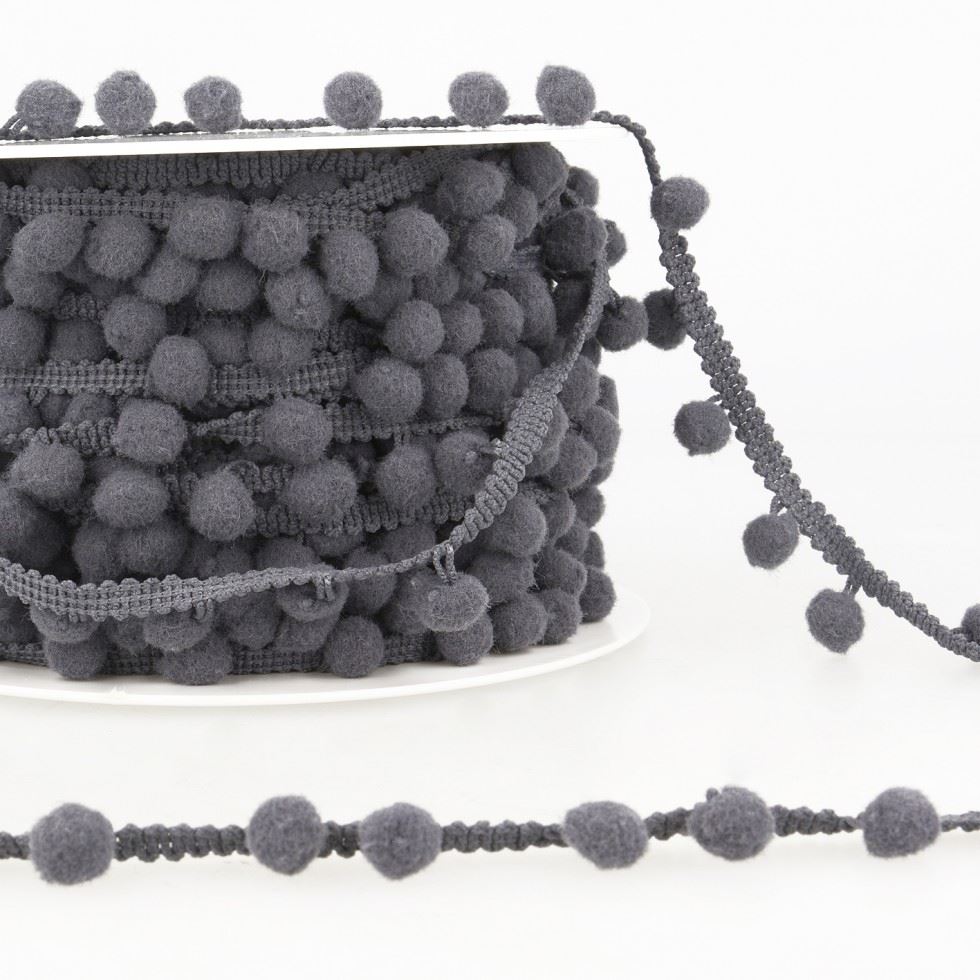 Stephanoise Pom Pom Trim Dark Grey