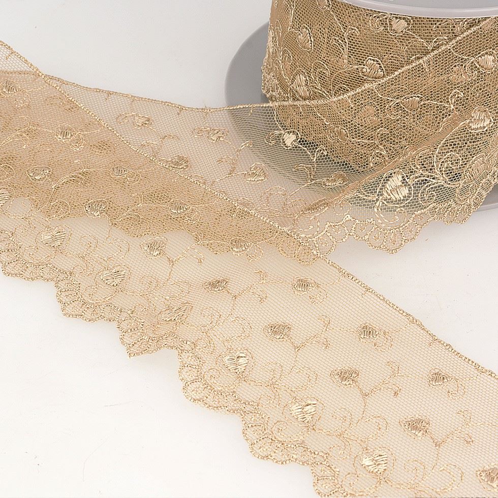 Stephanoise Beige Embroidery Tulle Lace Trim