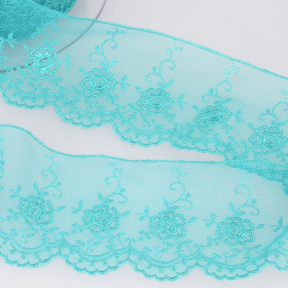 Stephanoise Valenciennes Lace Trim Turquoise Blue
 