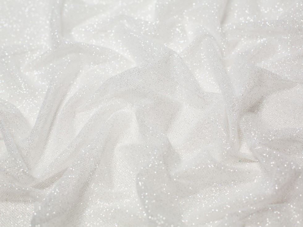 Minerva Core Range Shining Glitter Tulle Fabric White
 