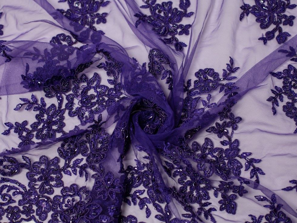 Minerva Core Range Naomi Beaded Lace Fabric Violet
 