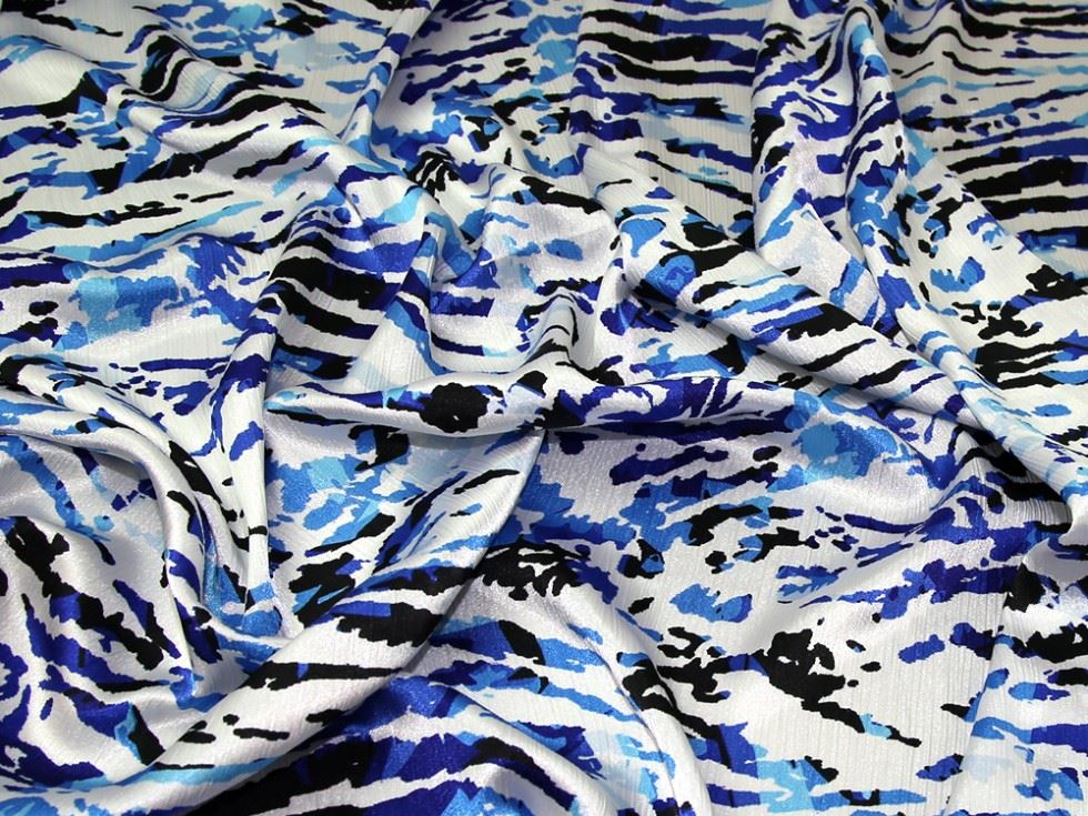 Blue Deadstock Crinkle Satin Fabric