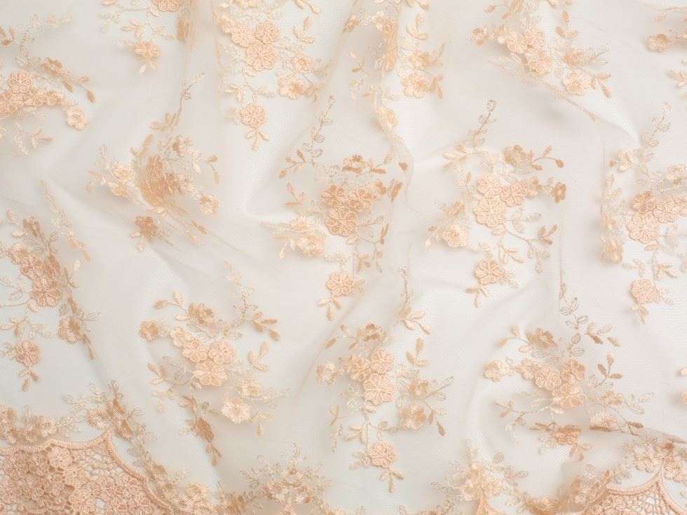 Minerva Core Range Peach Embroidered Tulle Lace Fabric
