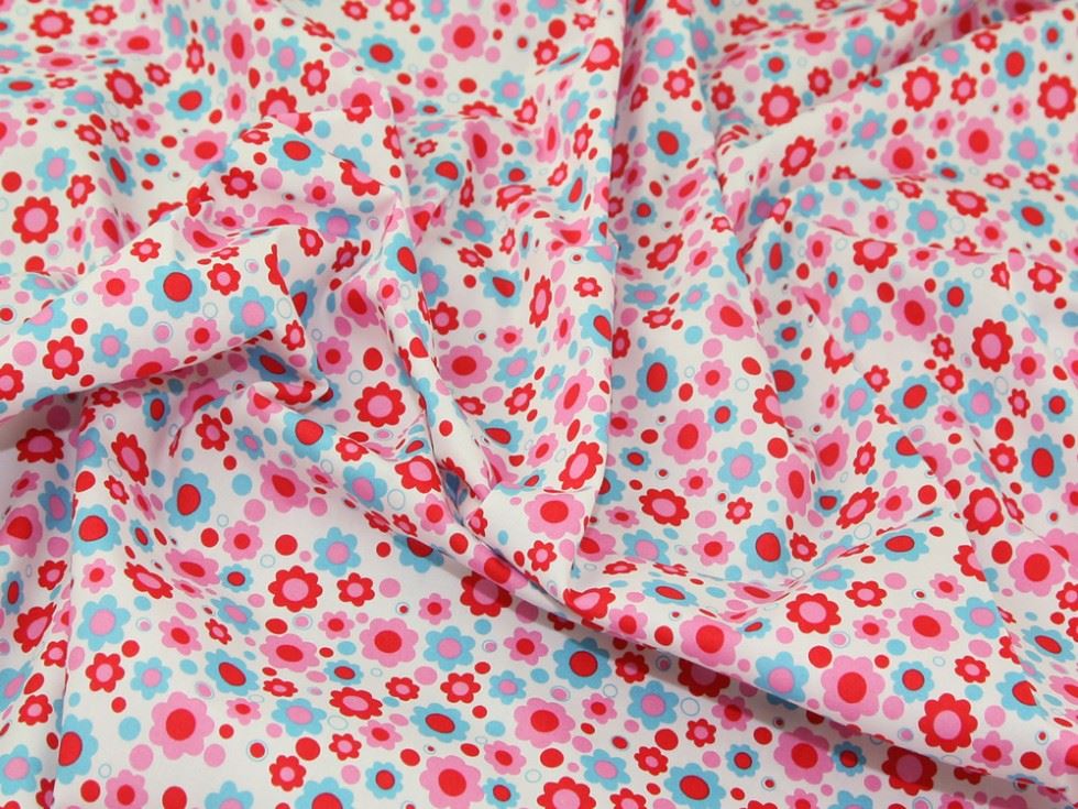100% Cotton Poplin Fabric White & Pink
