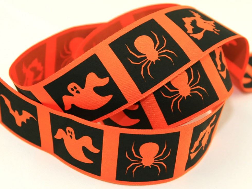 Berisfords 1 Orange/Black Halloween Spooky Ribbon